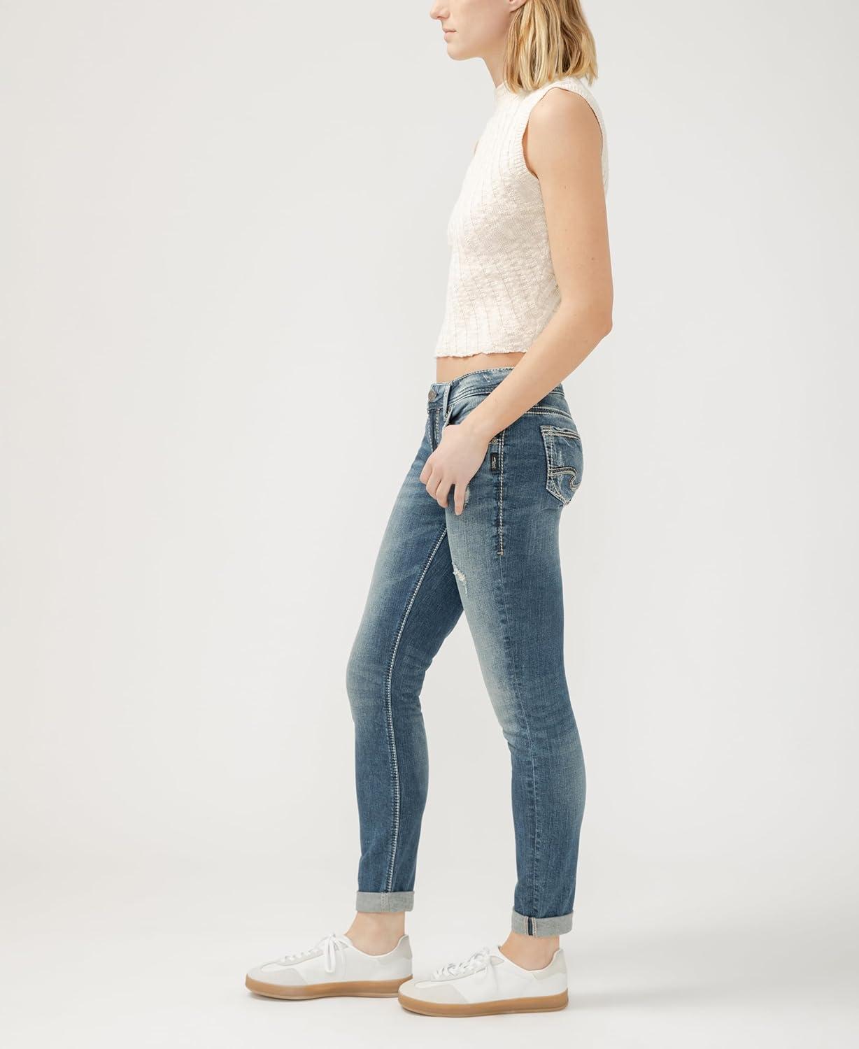 image:imageSilver Jeans Co Girlfriend Mid Rise Skinny JeansMedium Marble Wash