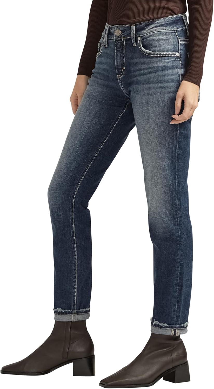 image:imageSilver Jeans Co Womens Boyfriend Mid Rise Slim Leg JeansLuxe Stretch Med Indigo
