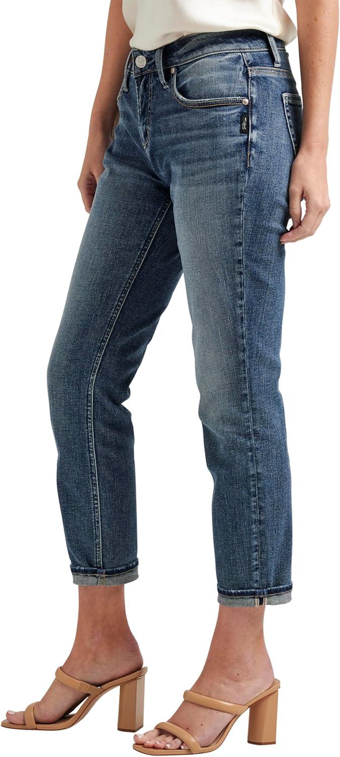 image:imageSilver Jeans Co Womens Boyfriend Mid Rise Slim Leg JeansMed Wash Scv302
