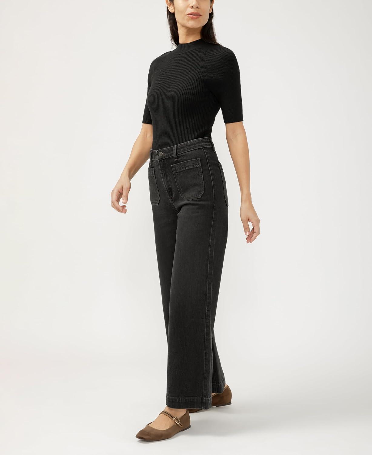 image:imageSilver Jeans Co Womens High Rise Ankle Wide Leg JeansEbony