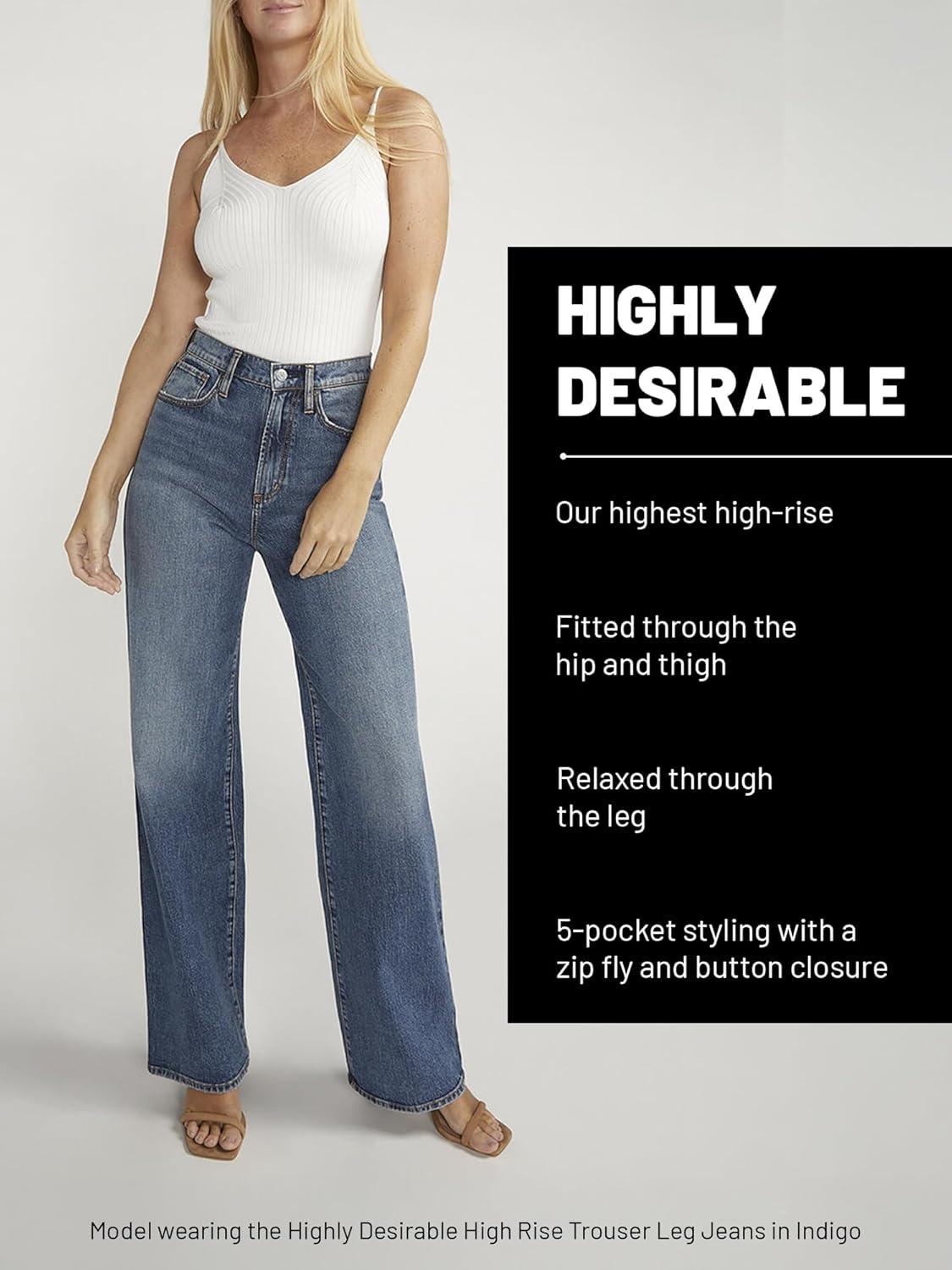 image:imageSilver Jeans Co Womens Highly Desirable High Rise Trouser Leg JeansMed Wash Acs212