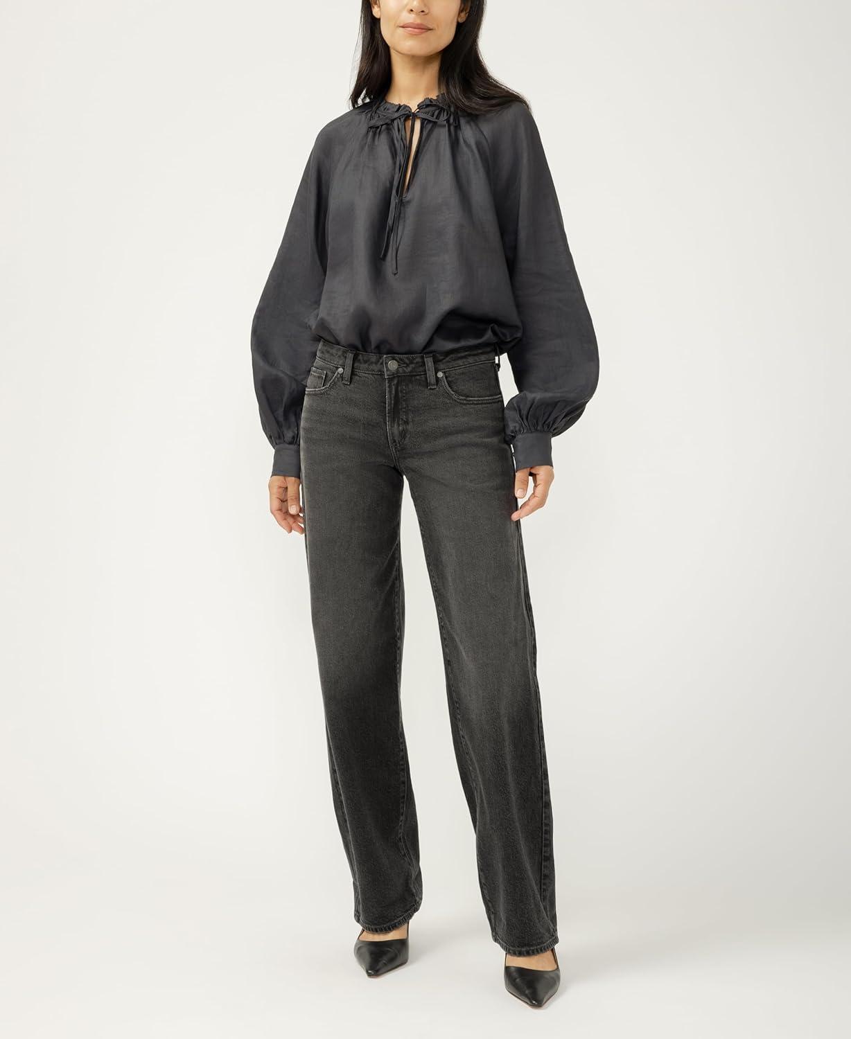 image:imageSilver Jeans Co Womens Loose amp Low Rise Straight Leg JeansBlack