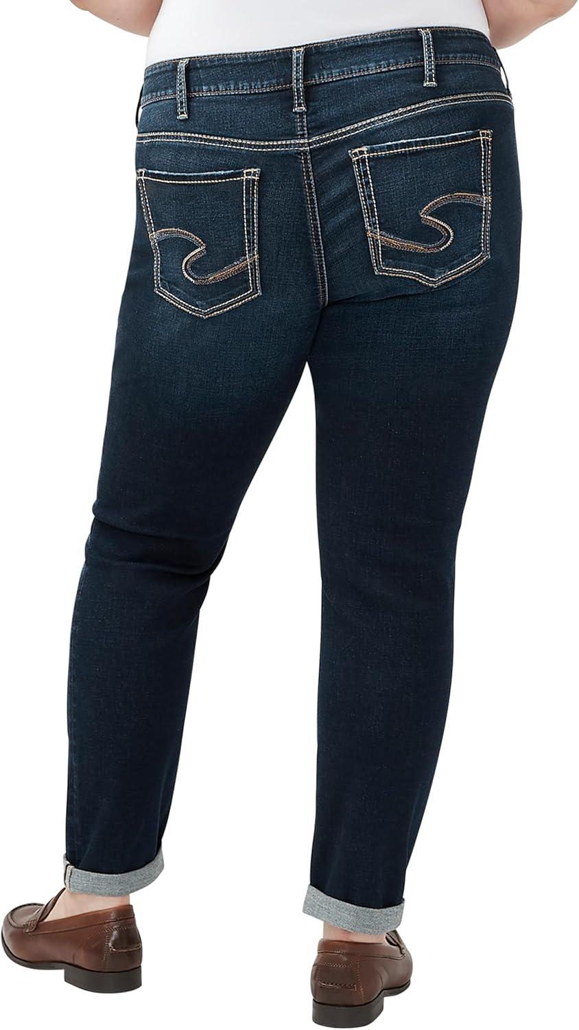 image:imageSilver Jeans Co Womens Plus Size Boyfriend Mid Rise Slim Leg JeansDark Wash