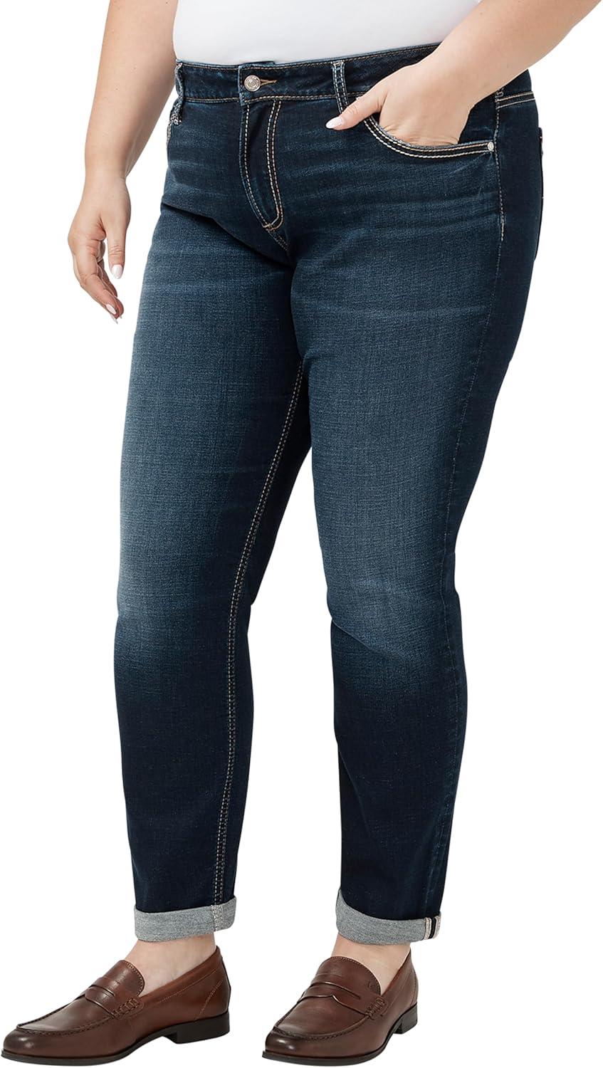 image:imageSilver Jeans Co Womens Plus Size Boyfriend Mid Rise Slim Leg JeansDark Wash