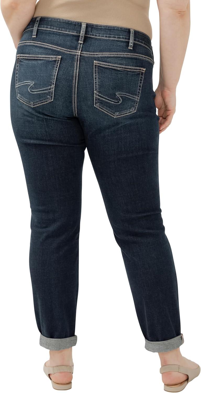image:imageSilver Jeans Co Womens Plus Size Boyfriend Mid Rise Slim Leg JeansLuxe Stretch Dark Indigo