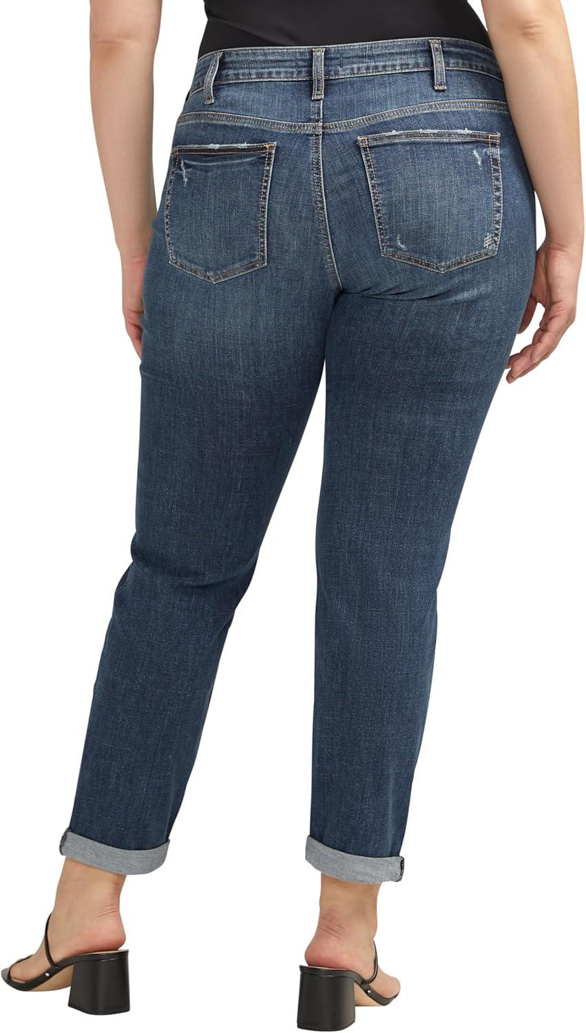 image:imageSilver Jeans Co Womens Plus Size Boyfriend Mid Rise Slim Leg JeansMed Wash Cvs310
