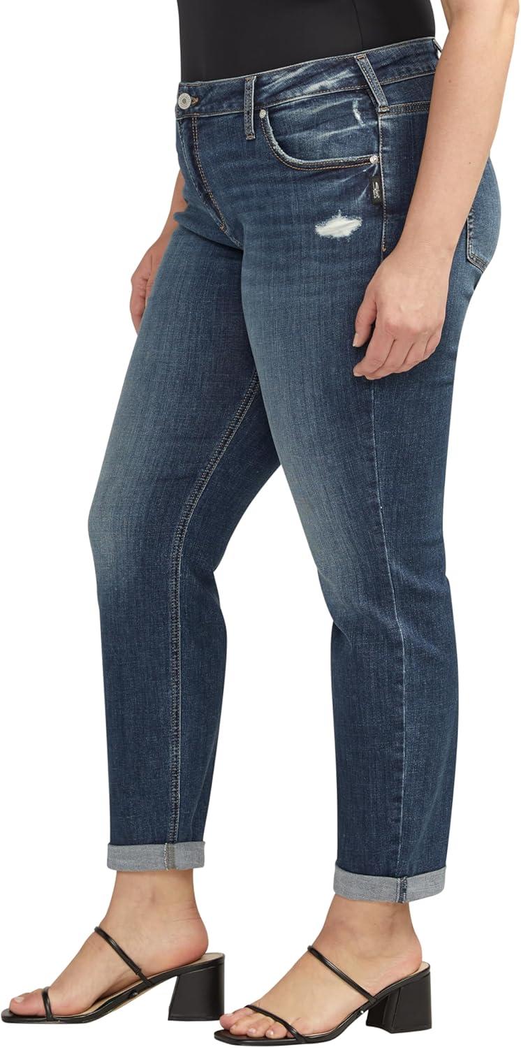 image:imageSilver Jeans Co Womens Plus Size Boyfriend Mid Rise Slim Leg JeansMed Wash Cvs310