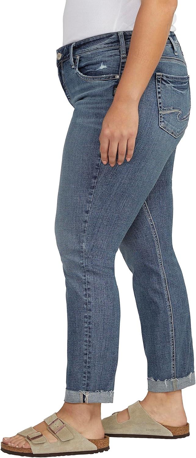 image:imageSilver Jeans Co Womens Plus Size Boyfriend Mid Rise Slim Leg JeansMed Wash Ecf378