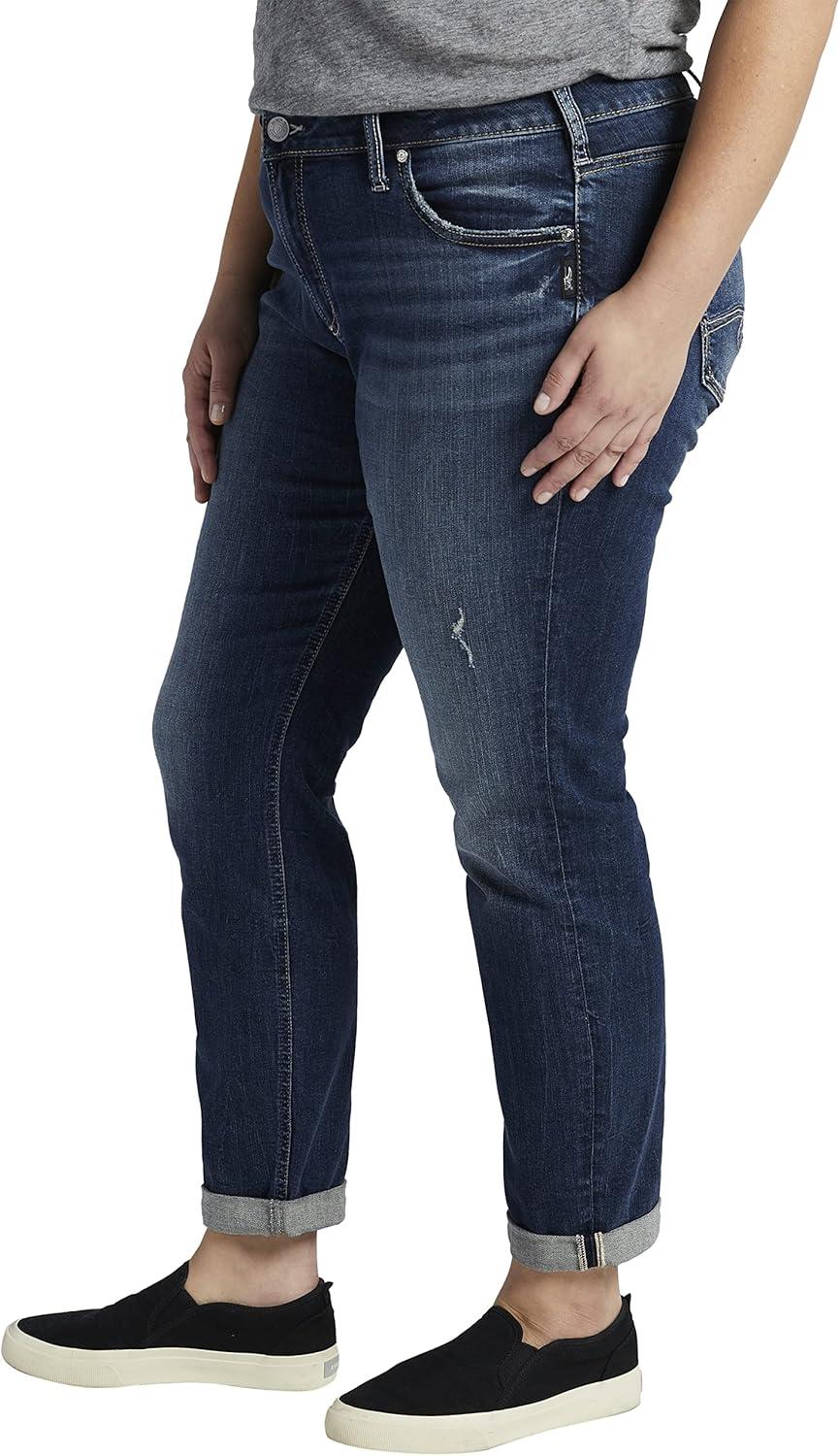 image:imageSilver Jeans Co Womens Plus Size Boyfriend Mid Rise Slim Leg JeansMed Wash Egx376
