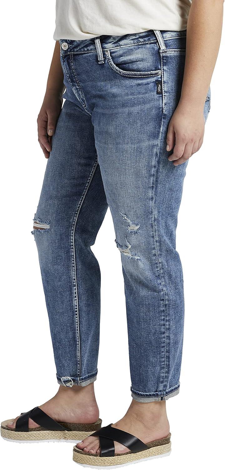 image:imageSilver Jeans Co Womens Plus Size Boyfriend Mid Rise Slim Leg JeansMed Wash Soc270
