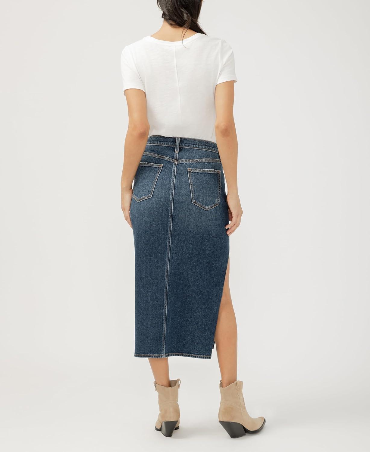 image:imageSilver Jeans Co Womens Side Slit Denim Midi SkirtSide Slit Dolly