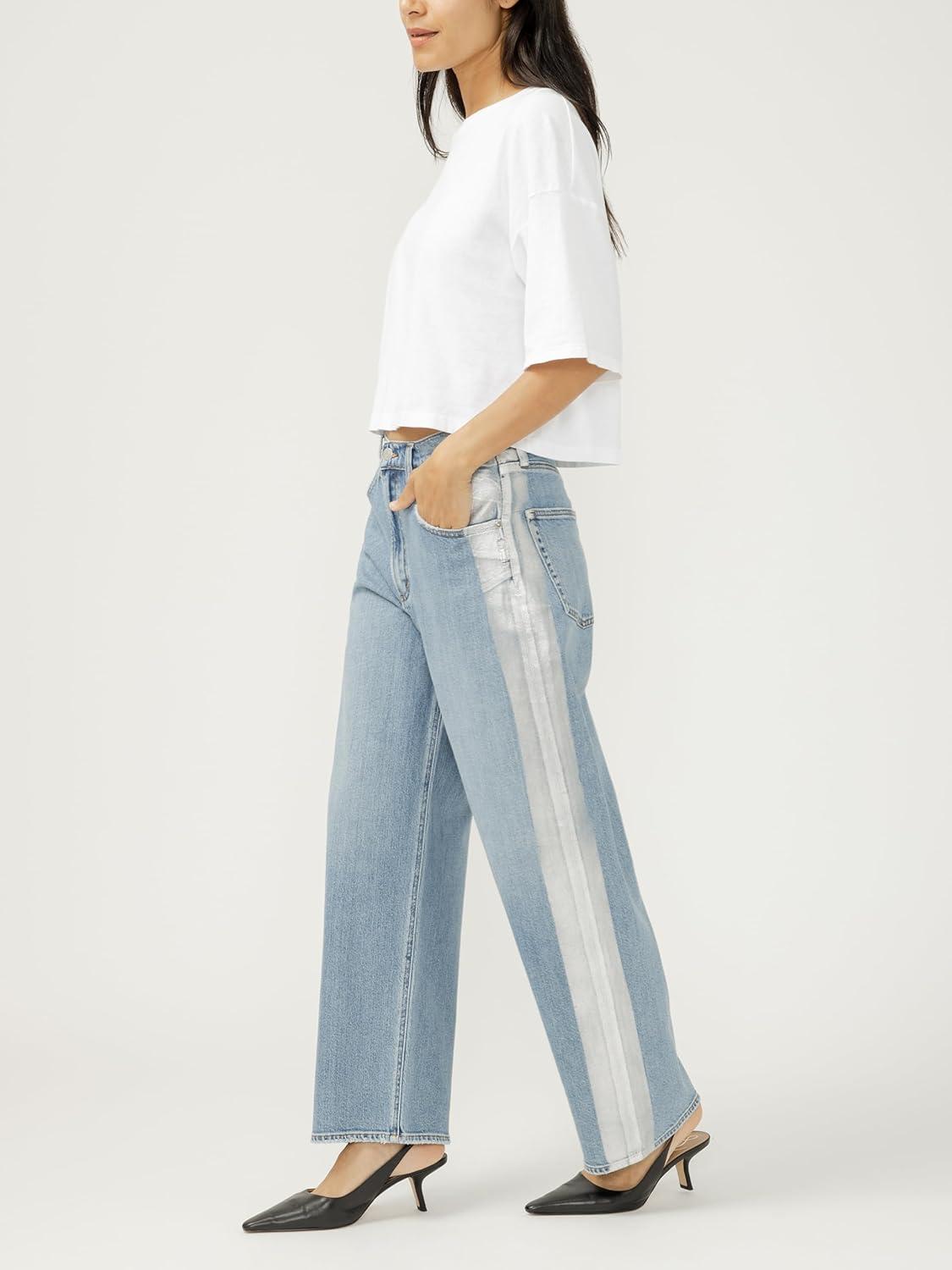 image:imageSilver Jeans Co Womens Silver Coated Be Easy High Rise Wide Leg JeansClapham