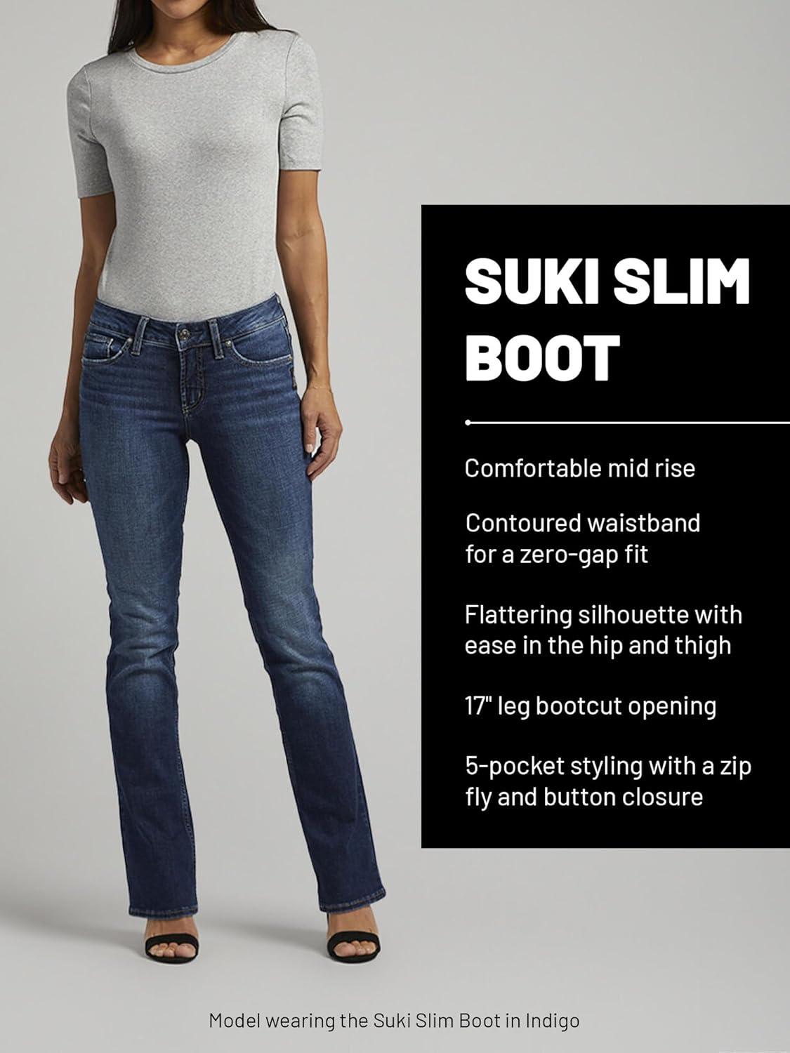 image:imageSilver Jeans Co Womens Suki Mid Rise Curvy Fit Slim Bootcut JeansDark Wash