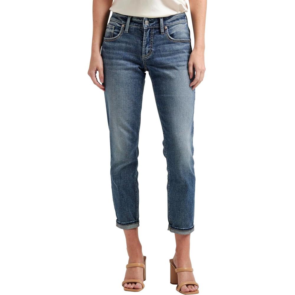 image:imageSilver Jeans Co Womens Boyfriend Mid Rise Slim Leg JeansMed Wash Scv302