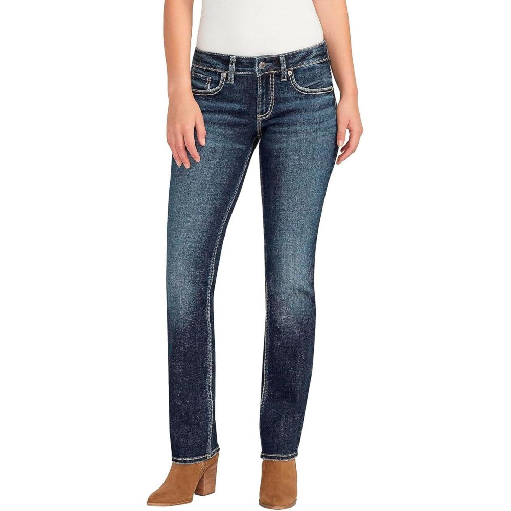 image:imageSilver Jeans Co Womens Britt Low Rise Curvy Fit Straight Leg Jeans LegacyDark Wash Ecf498