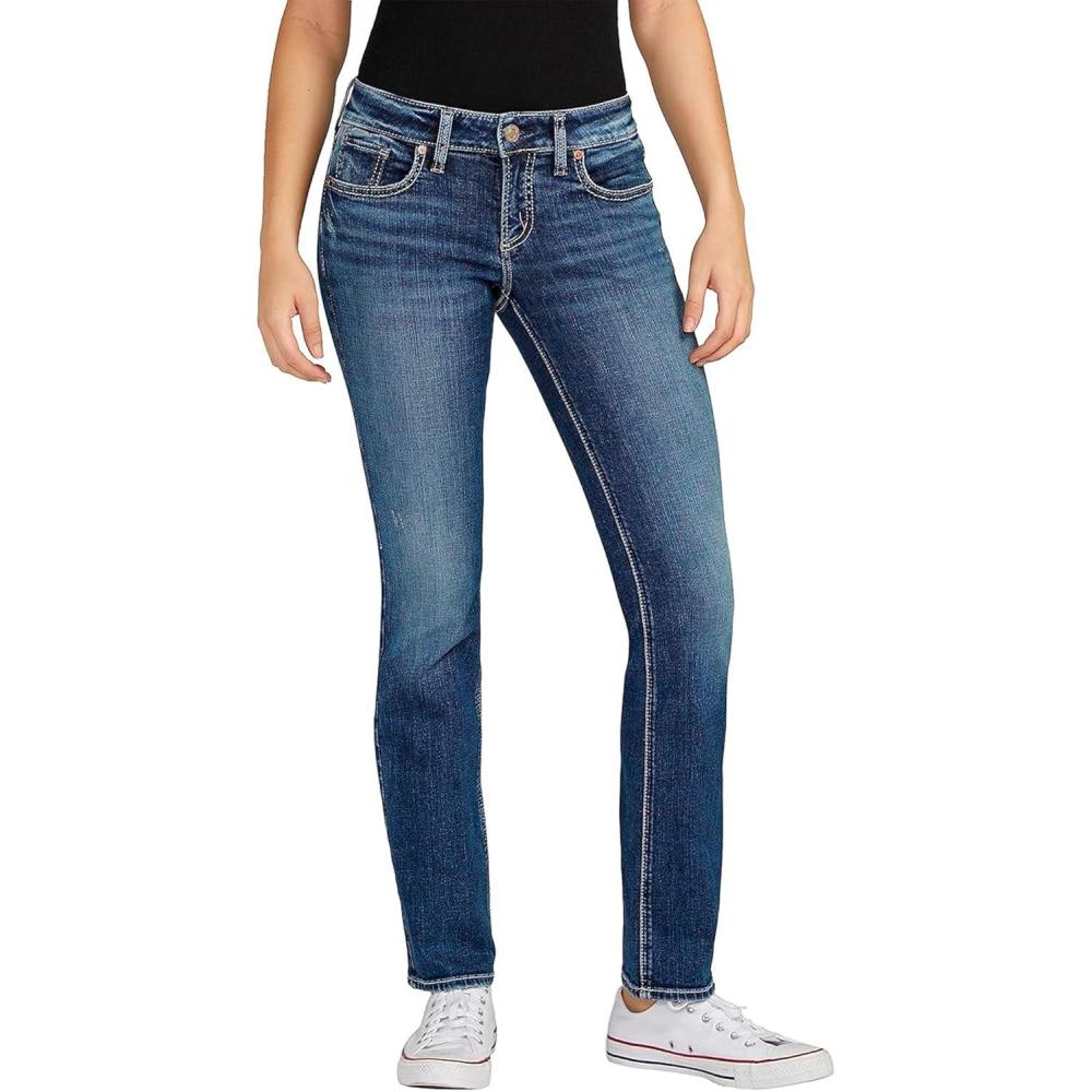 image:imageSilver Jeans Co Womens Britt Low Rise Curvy Fit Straight Leg Jeans LegacyMed Wash Scv305