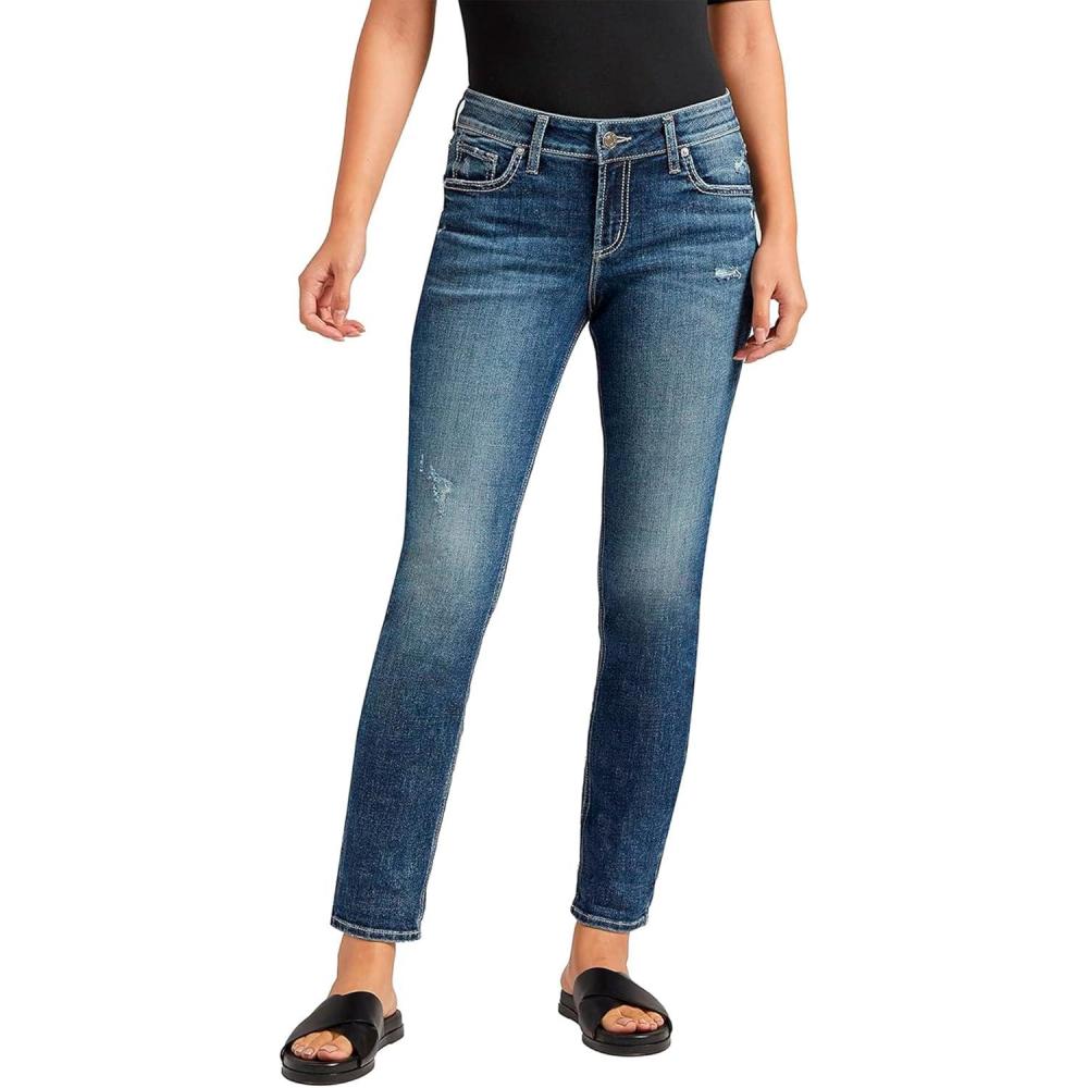 image:imageSilver Jeans Co Womens Elyse Mid Rise Straight Leg JeansMed Wash Eae319