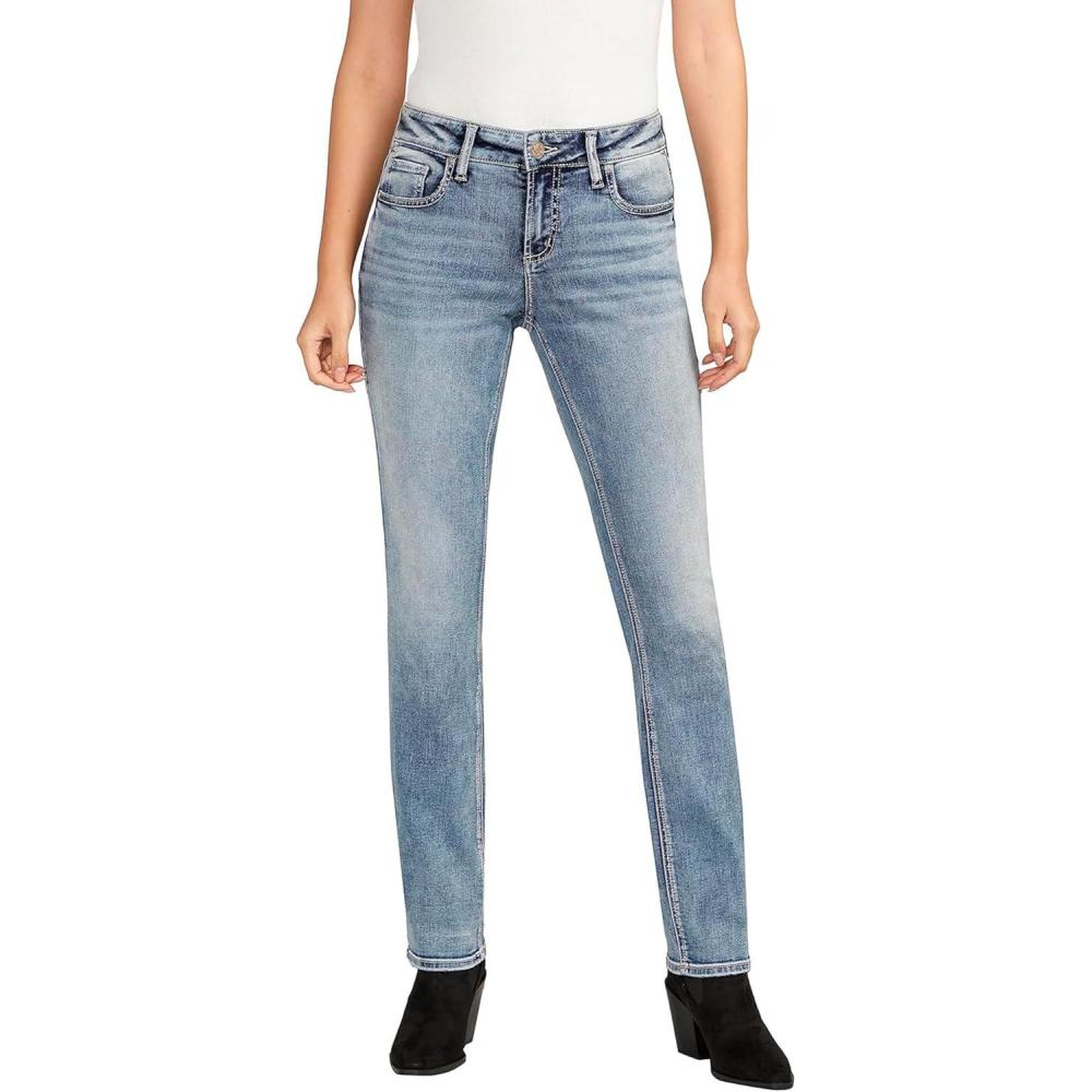 image:imageSilver Jeans Co Womens Elyse Mid Rise Straight Leg JeansMed Wash Edb204