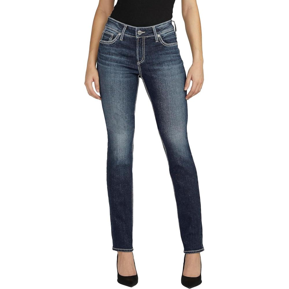 image:imageSilver Jeans Co Womens Elyse Mid Rise Straight Leg JeansMed Wash Ekc370