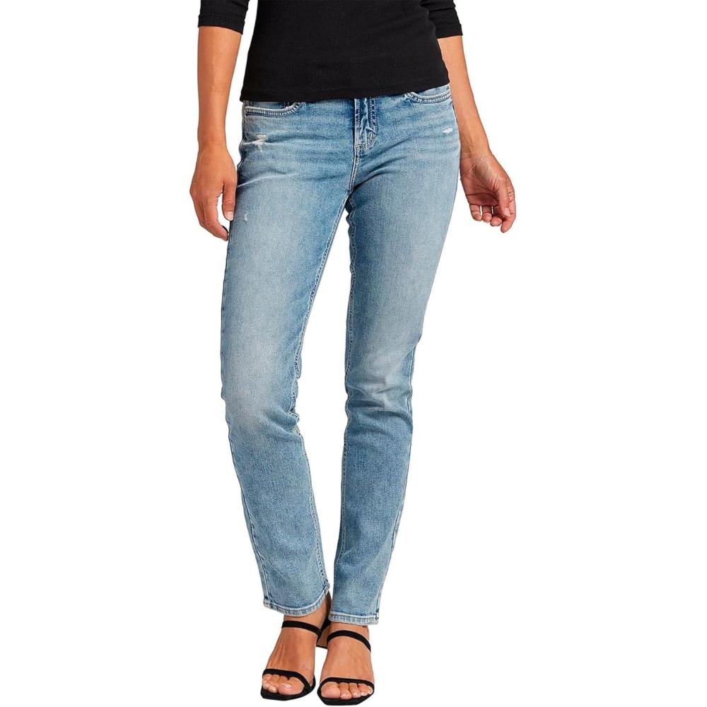 image:imageSilver Jeans Co Womens Elyse Mid Rise Straight Leg JeansMed Wash Epx221
