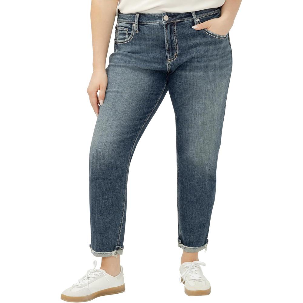 image:imageSilver Jeans Co Womens Plus Size Boyfriend Mid Rise Slim Leg JeansBobbie