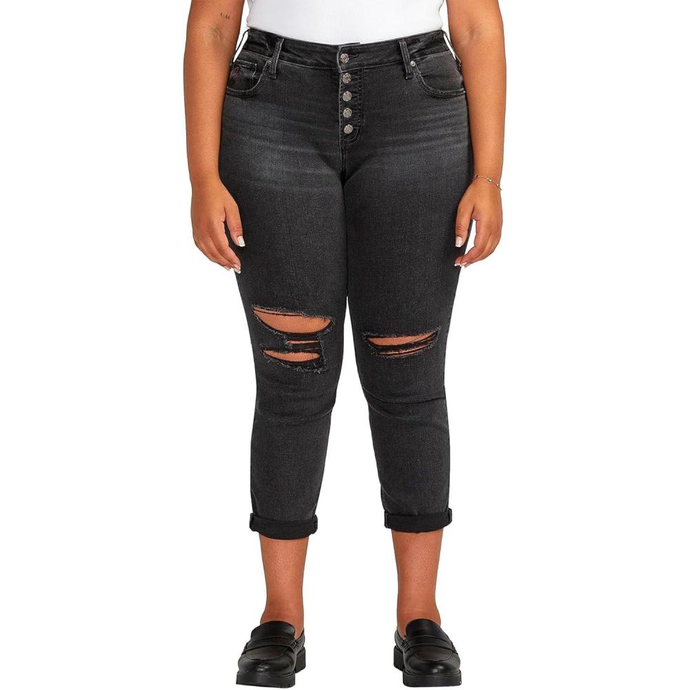image:imageSilver Jeans Co Womens Plus Size Boyfriend Mid Rise Slim Leg JeansDark Wash Abs538
