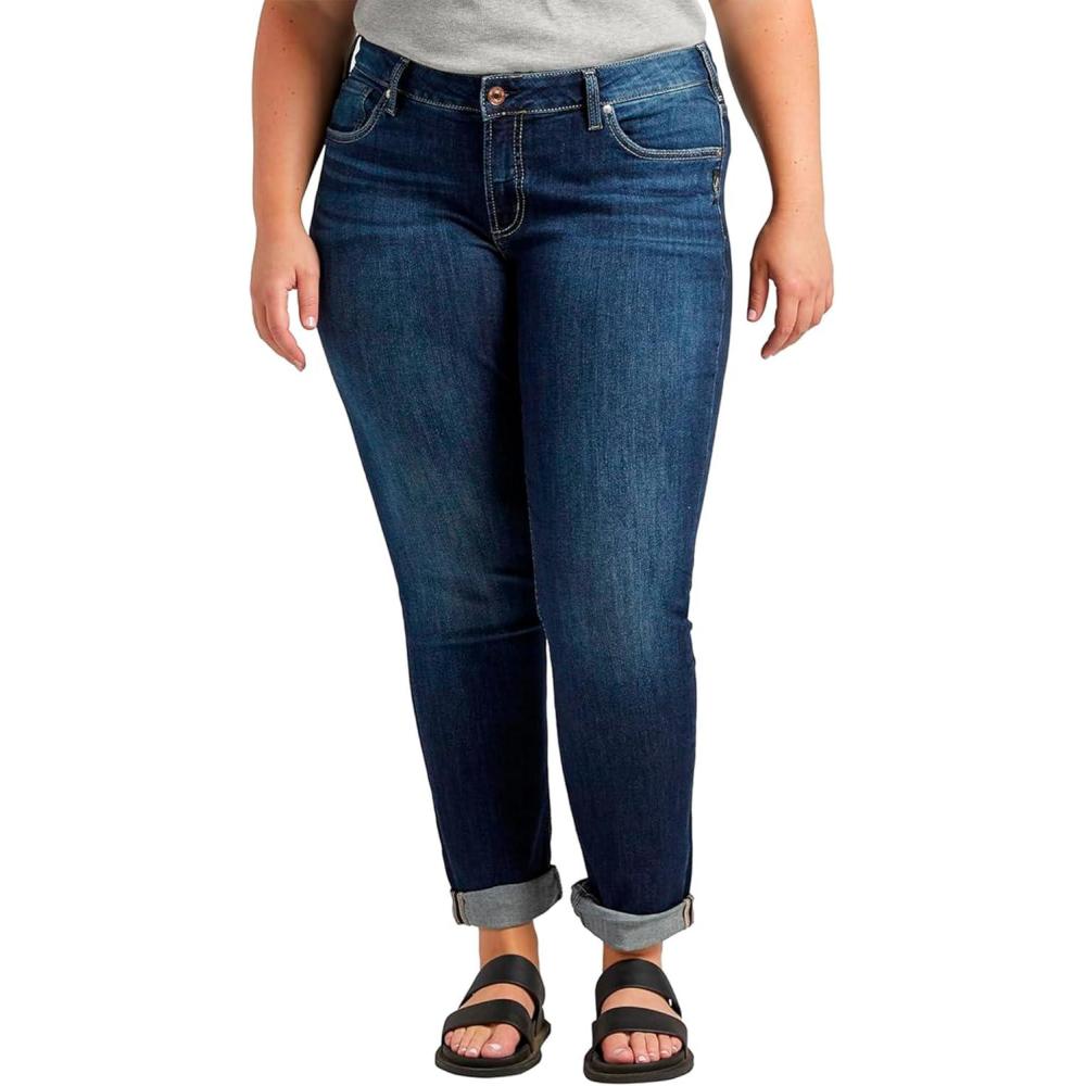 image:imageSilver Jeans Co Womens Plus Size Boyfriend Mid Rise Slim Leg JeansDark Wash Ssx365
