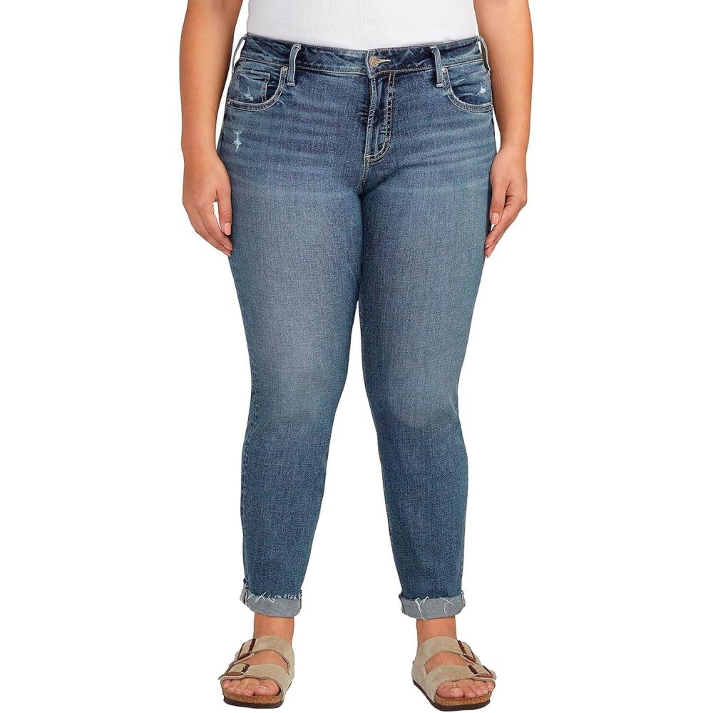 image:imageSilver Jeans Co Womens Plus Size Boyfriend Mid Rise Slim Leg JeansMed Wash Ecf378