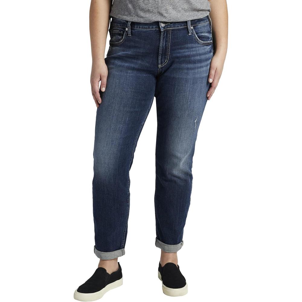 image:imageSilver Jeans Co Womens Plus Size Boyfriend Mid Rise Slim Leg JeansMed Wash Egx376