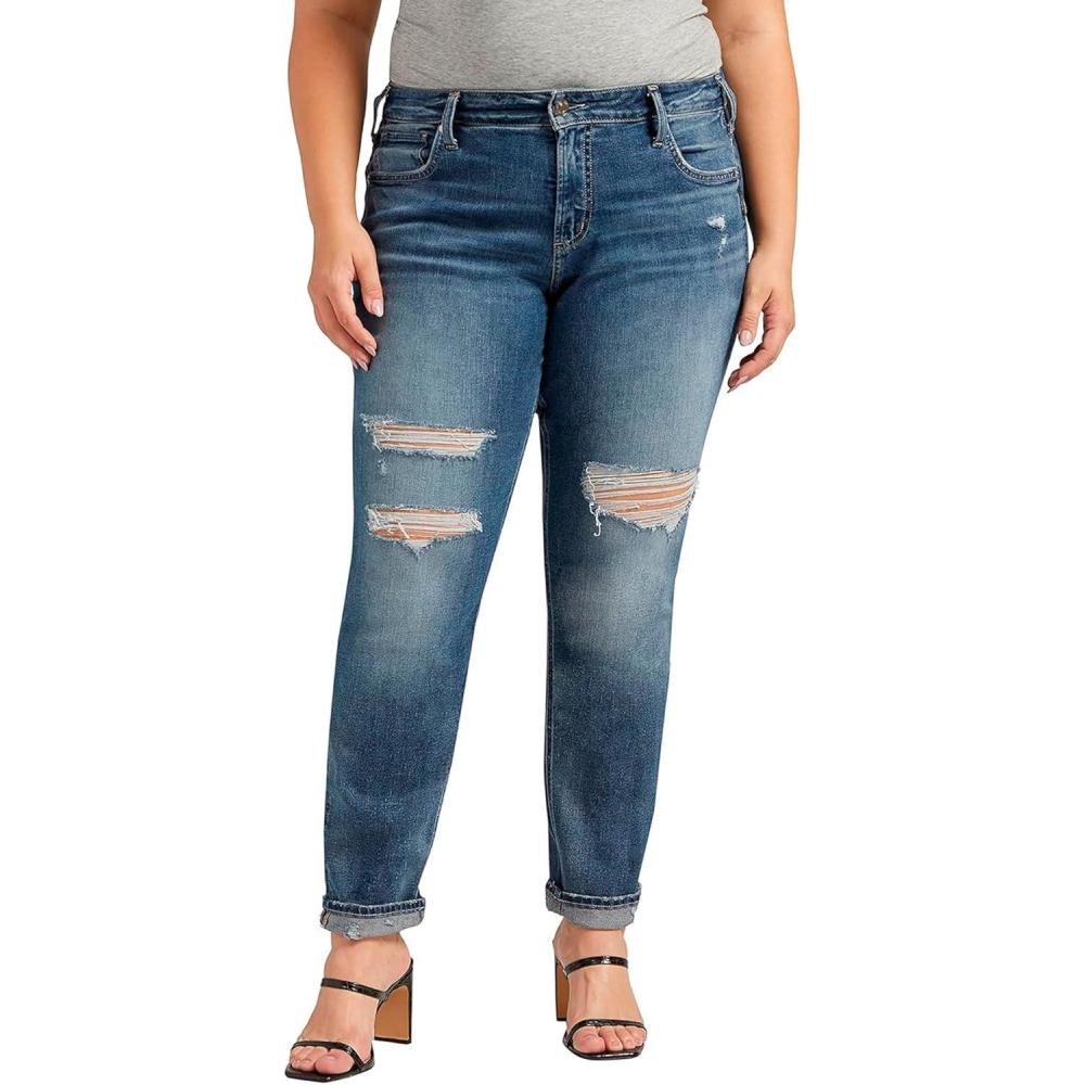 image:imageSilver Jeans Co Womens Plus Size Boyfriend Mid Rise Slim Leg JeansMed Wash Epx383