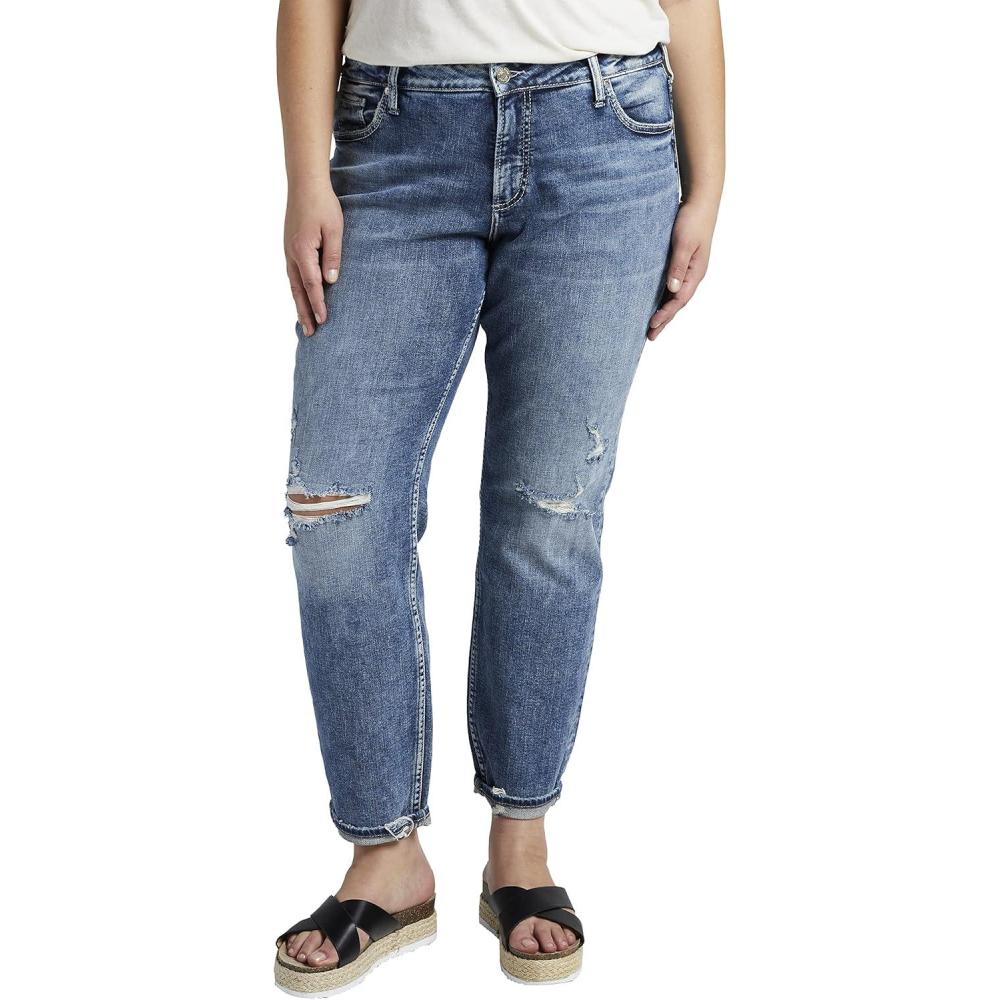 image:imageSilver Jeans Co Womens Plus Size Boyfriend Mid Rise Slim Leg JeansMed Wash Soc270