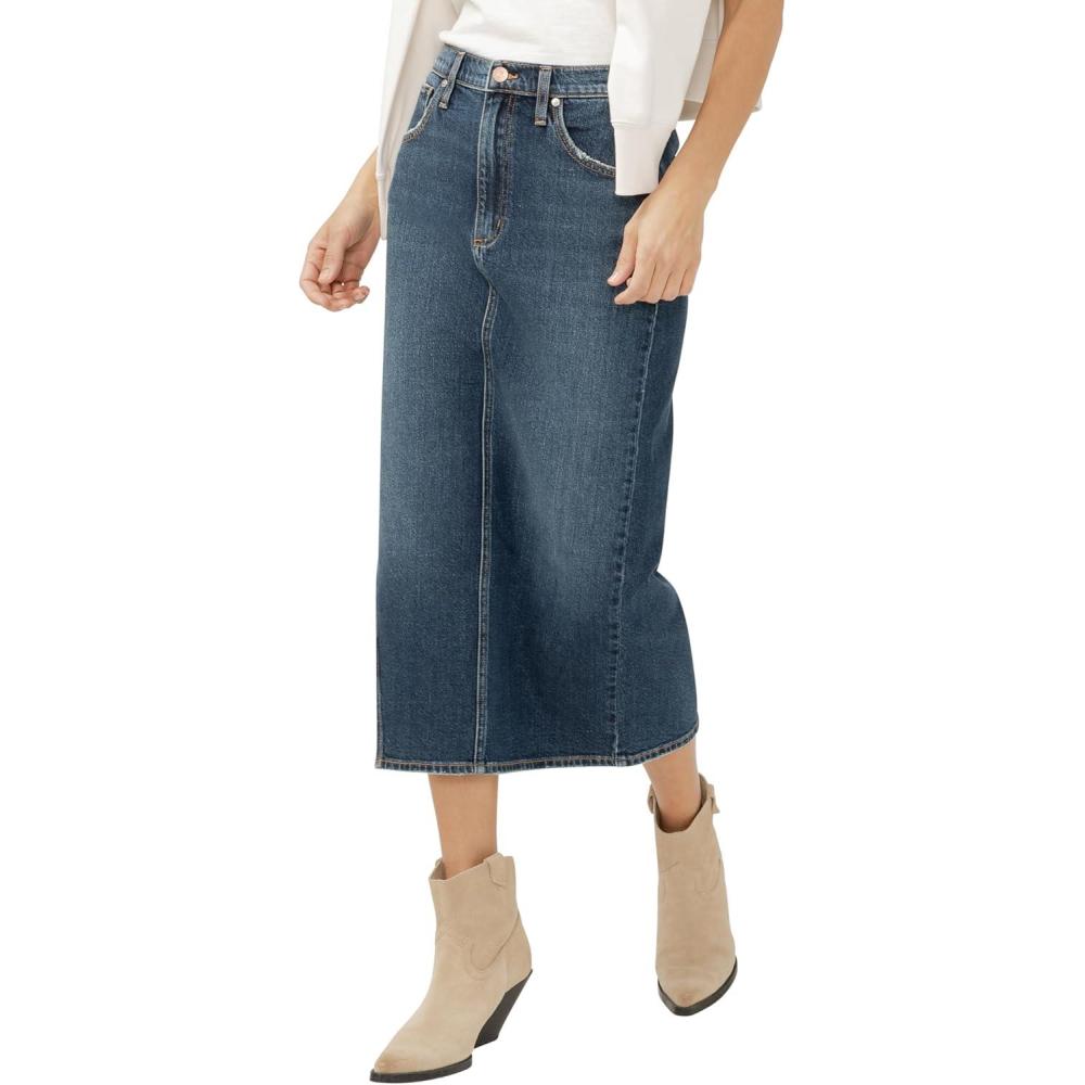 image:imageSilver Jeans Co Womens Side Slit Denim Midi SkirtSide Slit Dolly