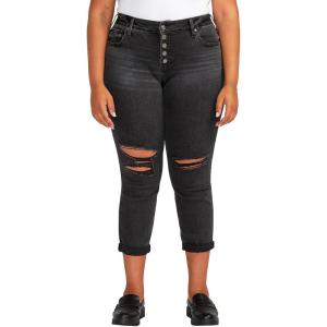 Silver Jeans Co. Women’s Plus Size Boyfriend Mid Rise Slim Leg Jeans(Dark Wash Abs538)