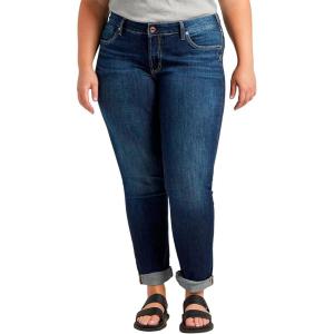 Silver Jeans Co. Women’s Plus Size Boyfriend Mid Rise Slim Leg Jeans(Dark Wash Ssx365)
