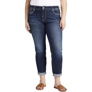 Silver Jeans Co. Women’s Plus Size Boyfriend Mid Rise Slim Leg Jeans(Med Wash Eae363)