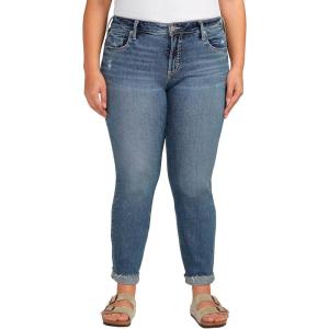 Silver Jeans Co. Women’s Plus Size Boyfriend Mid Rise Slim Leg Jeans(Med Wash Ecf378)