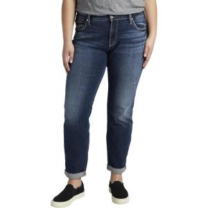 Silver Jeans Co. Women’s Plus Size Boyfriend Mid Rise Slim Leg Jeans(Med Wash Egx376)