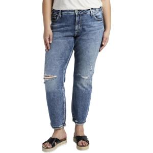 Silver Jeans Co. Women’s Plus Size Boyfriend Mid Rise Slim Leg Jeans(Med Wash Soc270)