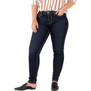 Silver Jeans Co. Women’s Suki Mid Rise Curvy Fit Skinny Jeans(Clean Dark Rinse)