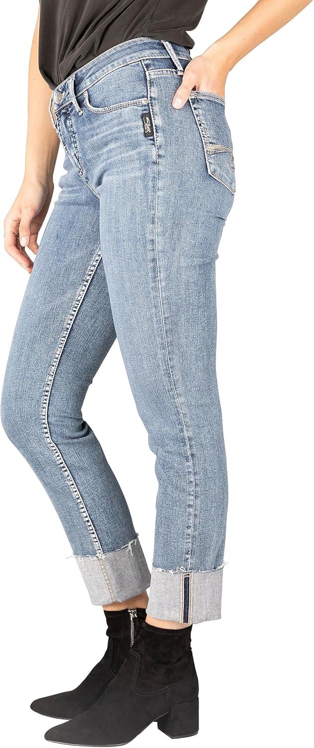 image:imageSilver Jeans CO Womens Avery High Rise Curvy Fit Straight Leg JeansCuffed Medium Wash