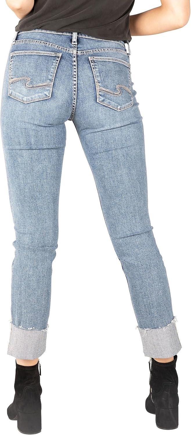 image:imageSilver Jeans CO Womens Avery High Rise Curvy Fit Straight Leg JeansCuffed Medium Wash