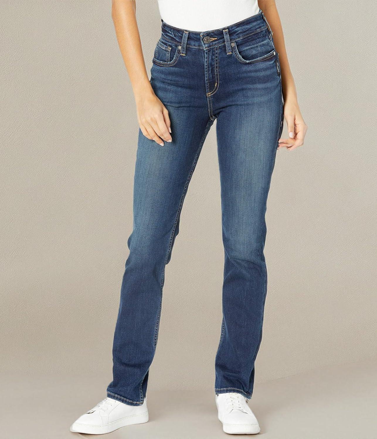 image:imageSilver Jeans CO Womens Avery High Rise Curvy Fit Straight Leg JeansDark Wash Epx495