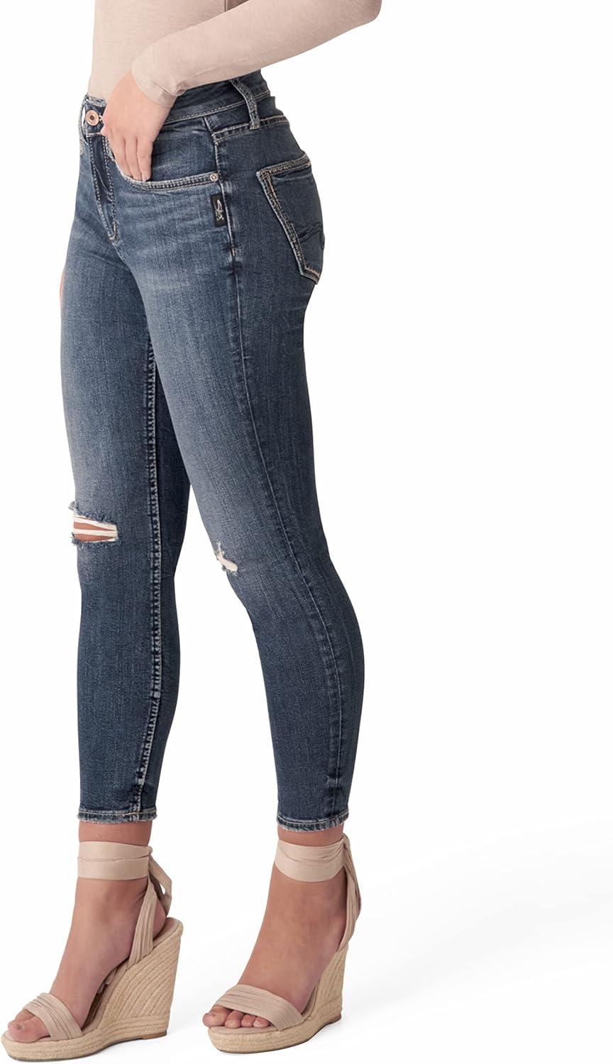 image:imageSilver Jeans Co Womens Avery High Rise Curvy Fit Skinny Crop JeansLegacyDistressed Dark Wash