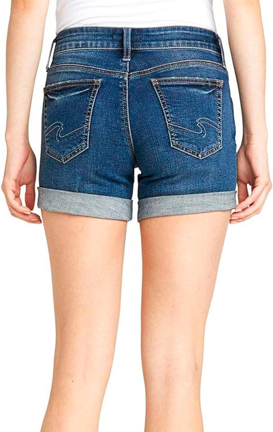 image:imageSilver Jeans Co Womens Boyfriend Mid Rise ShortCuffed Dark Wash