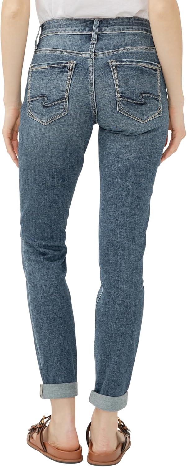 image:imageSilver Jeans Co Womens Boyfriend Mid Rise Slim Leg Jeans Dark Wash 30W x 29L