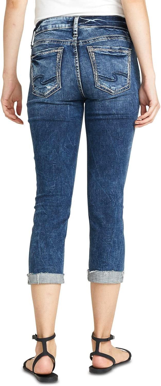 image:imageSilver Jeans Co Womens Elyse Mid Rise CapriDistressed Dark Indigo Wash