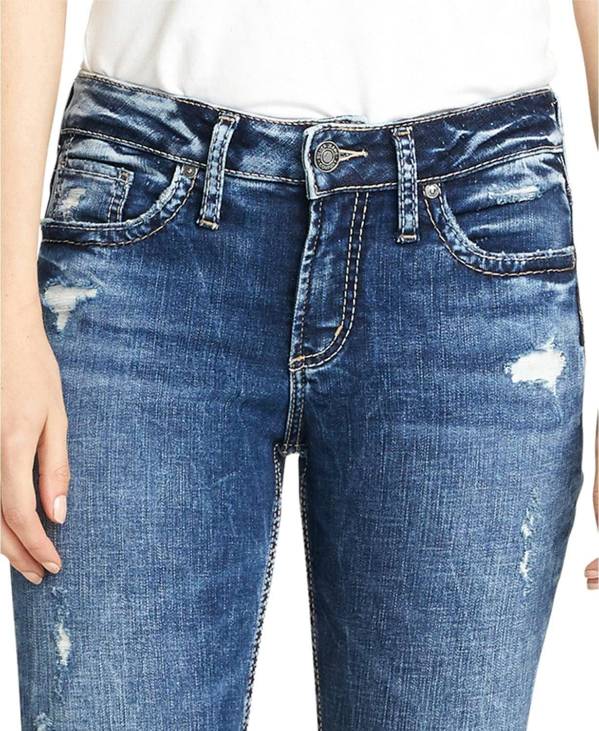 image:imageSilver Jeans Co Womens Elyse Mid Rise CapriDistressed Dark Indigo Wash