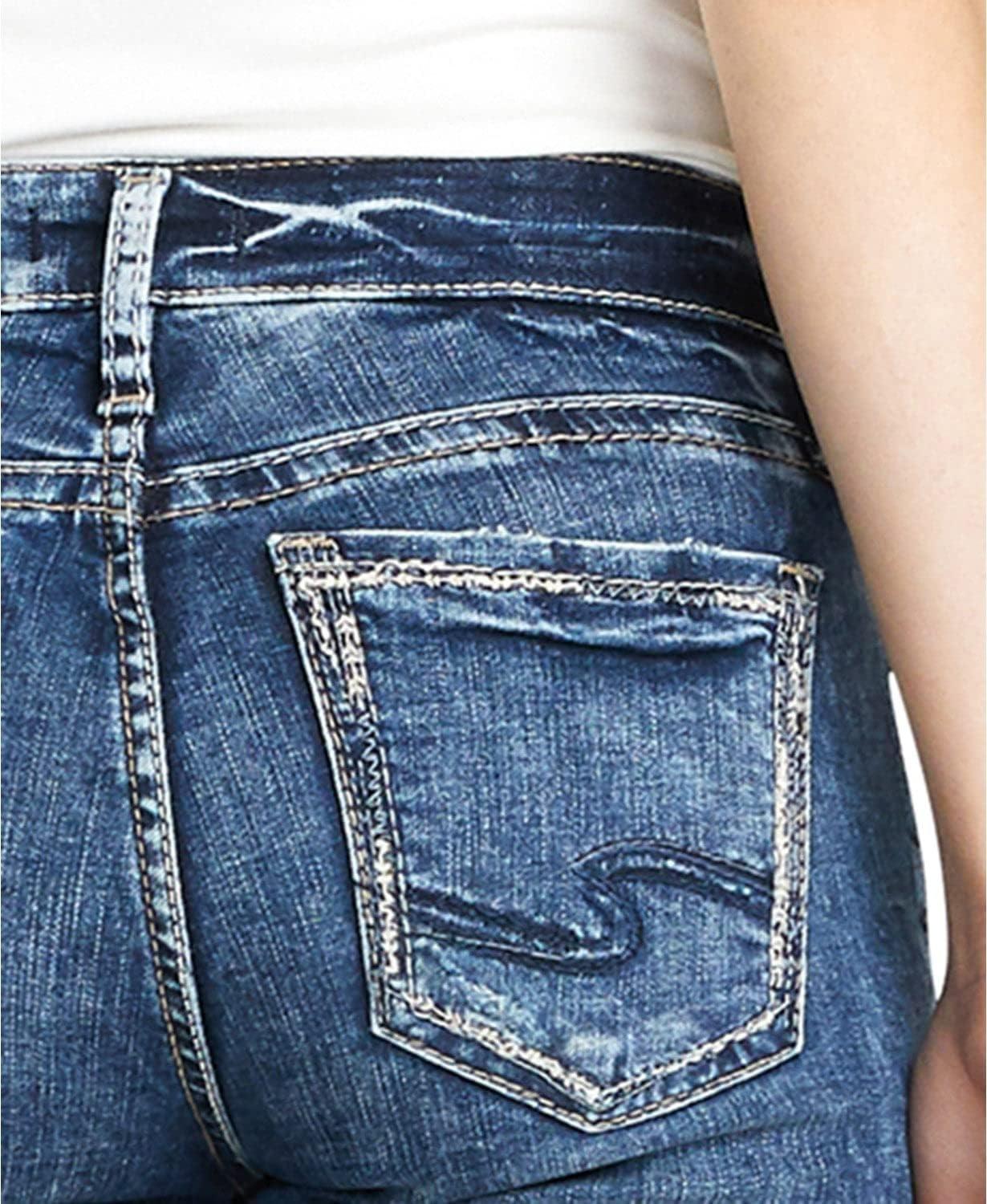 image:imageSilver Jeans Co Womens Elyse Mid Rise CapriDistressed Dark Indigo Wash