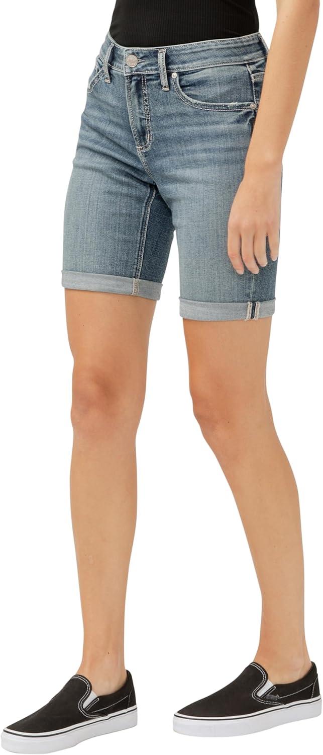 image:imageSilver Jeans Co Womens Elyse Mid Rise Comfort Fit Bermuda ShortLuxe Stretch Indigo