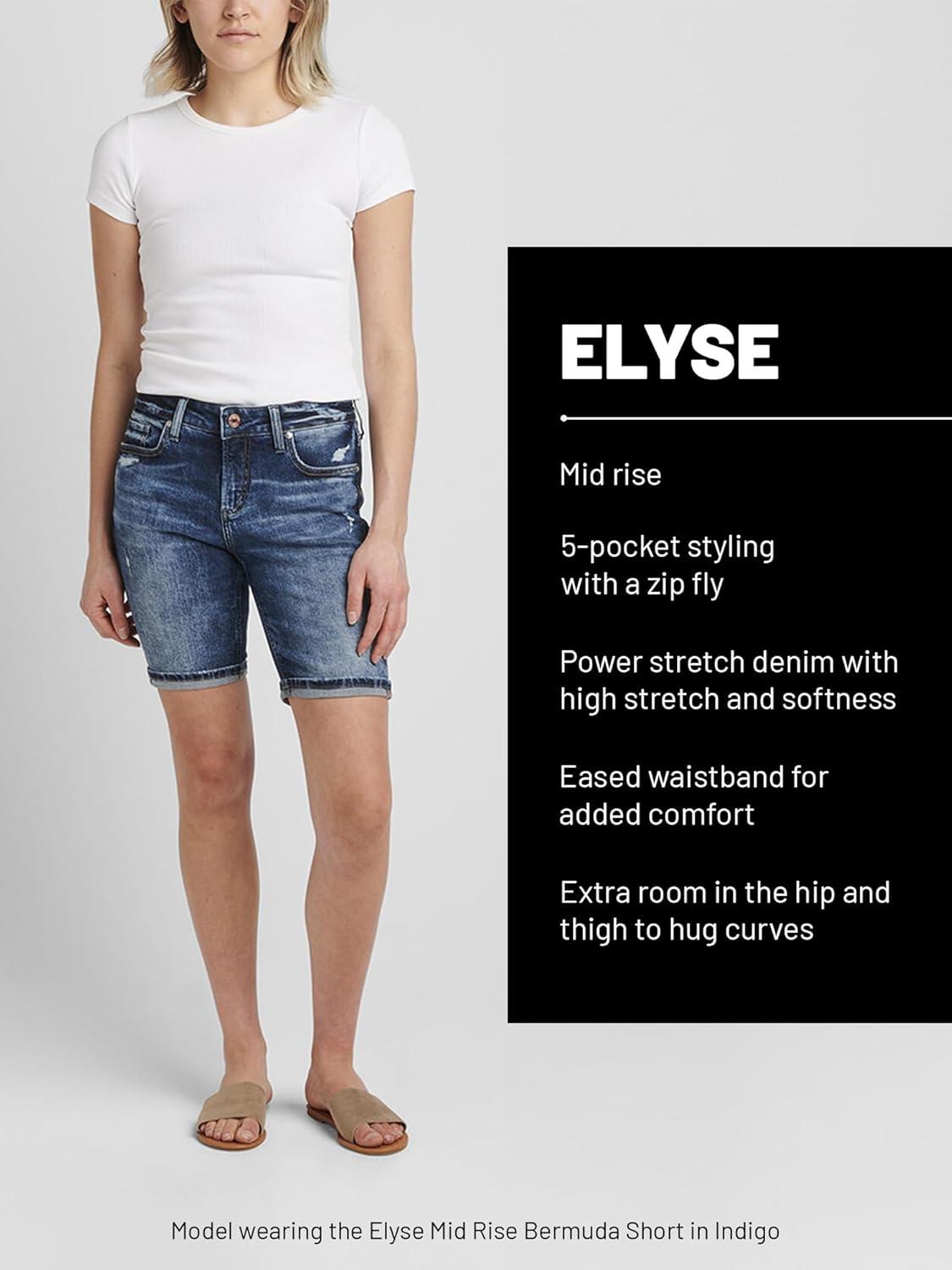 image:imageSilver Jeans Co Womens Elyse Mid Rise Comfort Fit Bermuda ShortMed Wash Eae397